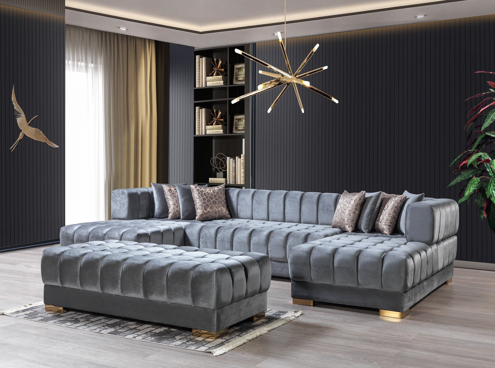 Ariana Gray Velvet Double Chaise Sectional - Mattress on Demand