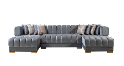 Ariana Gray Velvet Double Chaise Sectional - Mattress on Demand