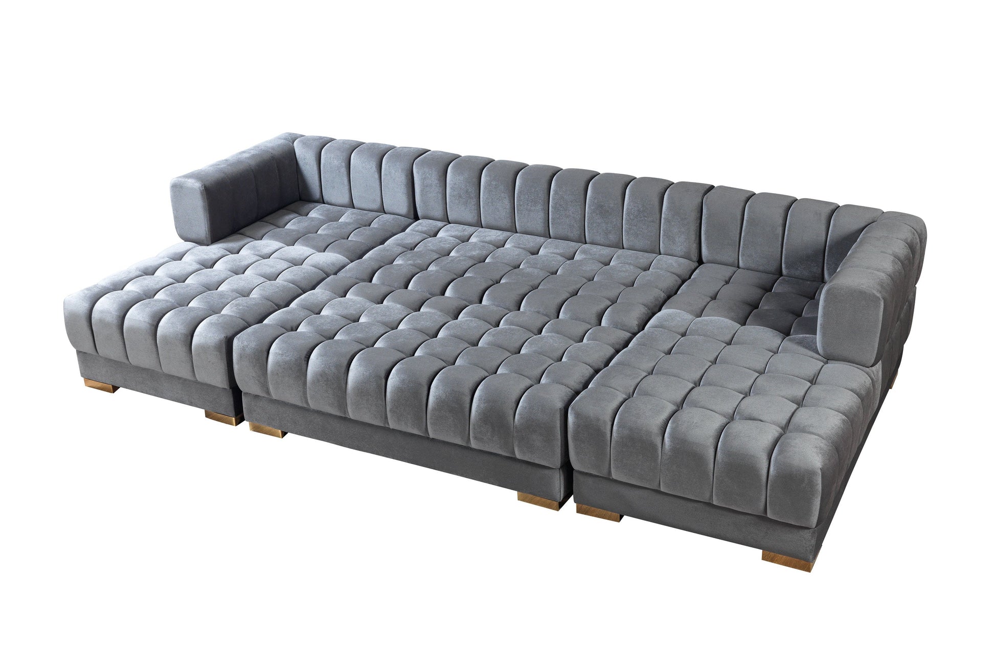 Ariana Gray Velvet Double Chaise Sectional - Mattress on Demand