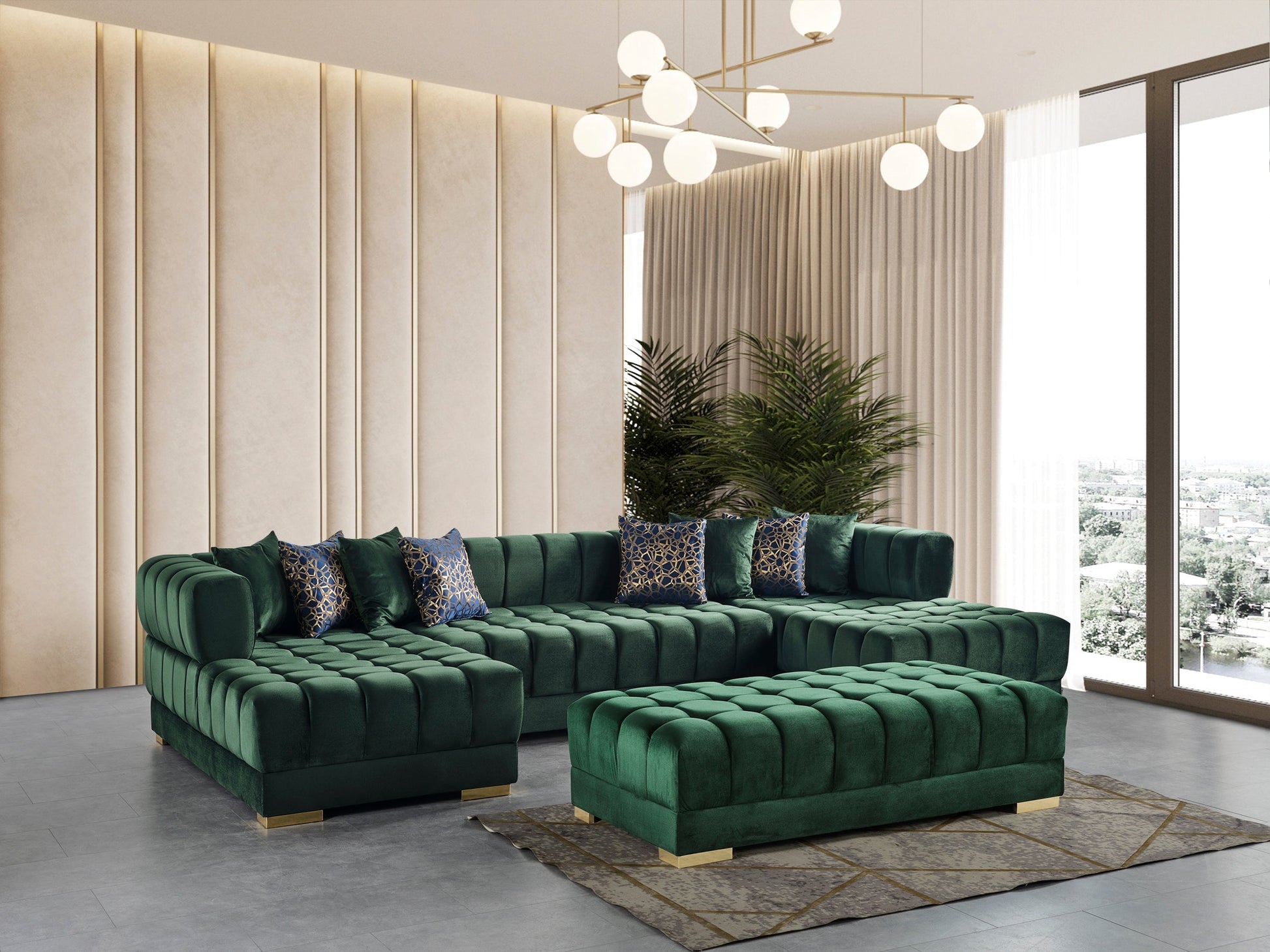 Ariana Green Velvet Double Chaise Sectional - Mattress on Demand