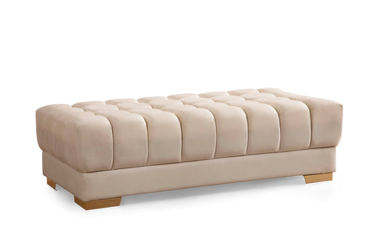 Ariana Ivory Velvet Ottoman - Mattress on Demand