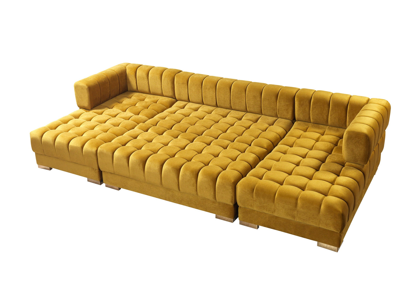 Ariana Mustard Velvet Double Chaise Sectional - Mattress on Demand