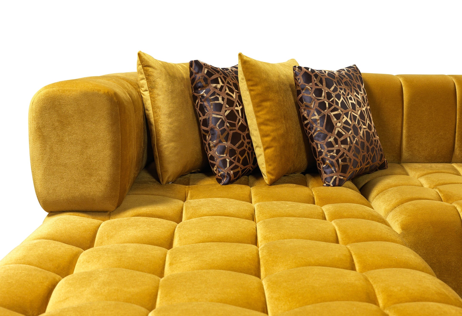 Ariana Mustard Velvet Double Chaise Sectional - Mattress on Demand