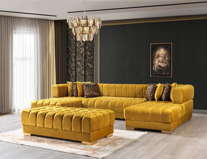 Ariana Mustard Velvet Double Chaise Sectional - Mattress on Demand