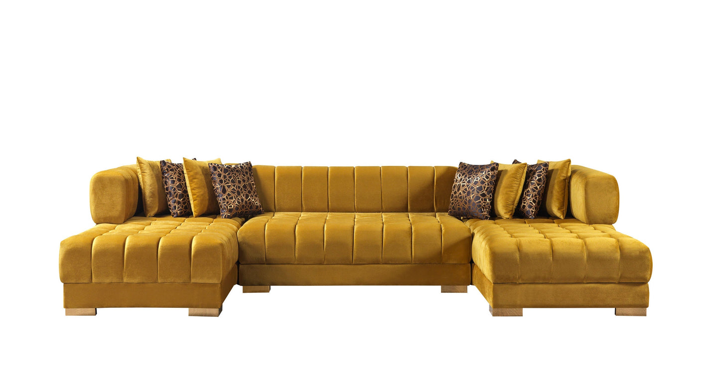 Ariana Mustard Velvet Double Chaise Sectional - Mattress on Demand