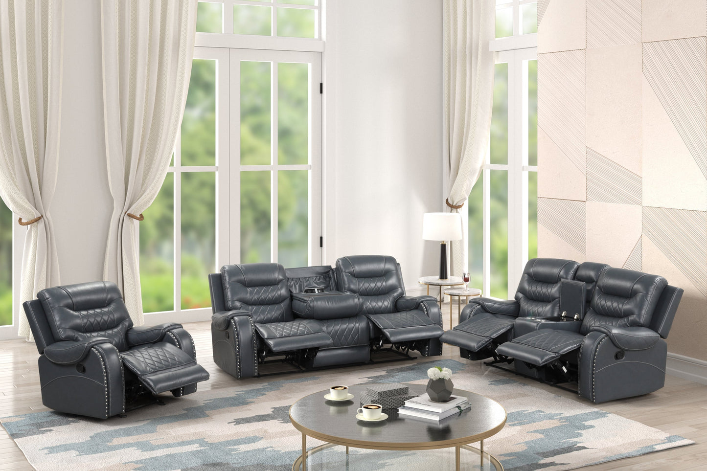 Ashley Gray Oversized 3-Piece Reclining Living Room Set