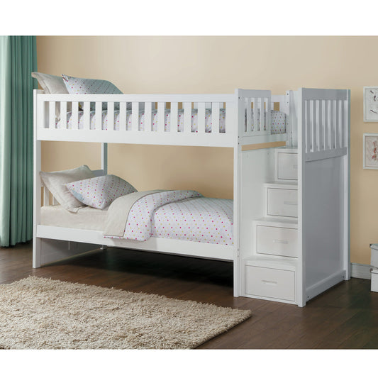 Galen White Twin/Twin Step Bunk Bed