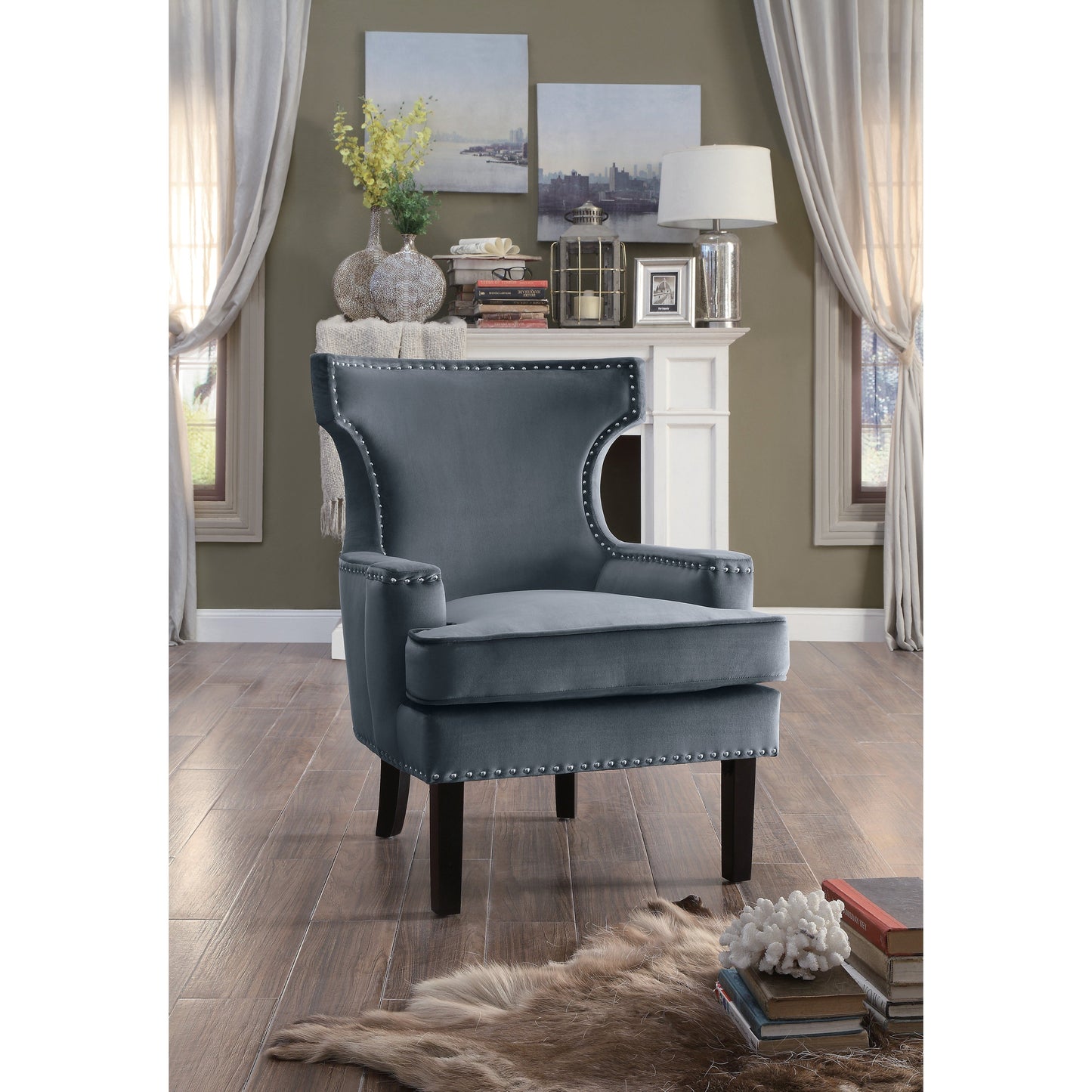 Lapis Gray Velvet Accent Chair