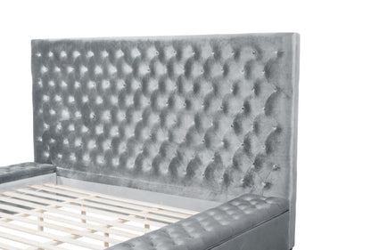 Prague Gray Velvet King Upholstered Storage Platform Bed