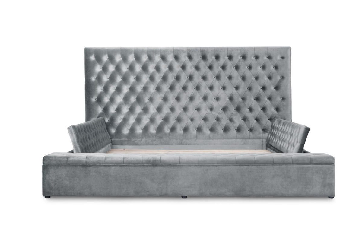 Prague Gray Velvet Queen Upholstered Storage Platform Bed