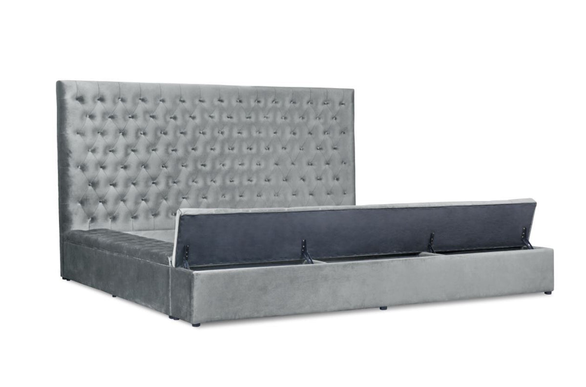 Prague Gray Velvet King Upholstered Storage Platform Bed