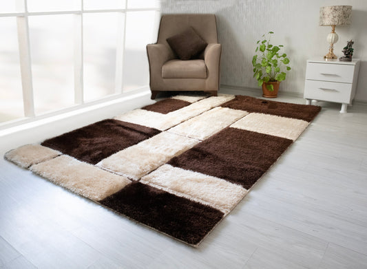 3D Shaggy Brown/Beige 5X7 Area Rug - Mattress on Demand