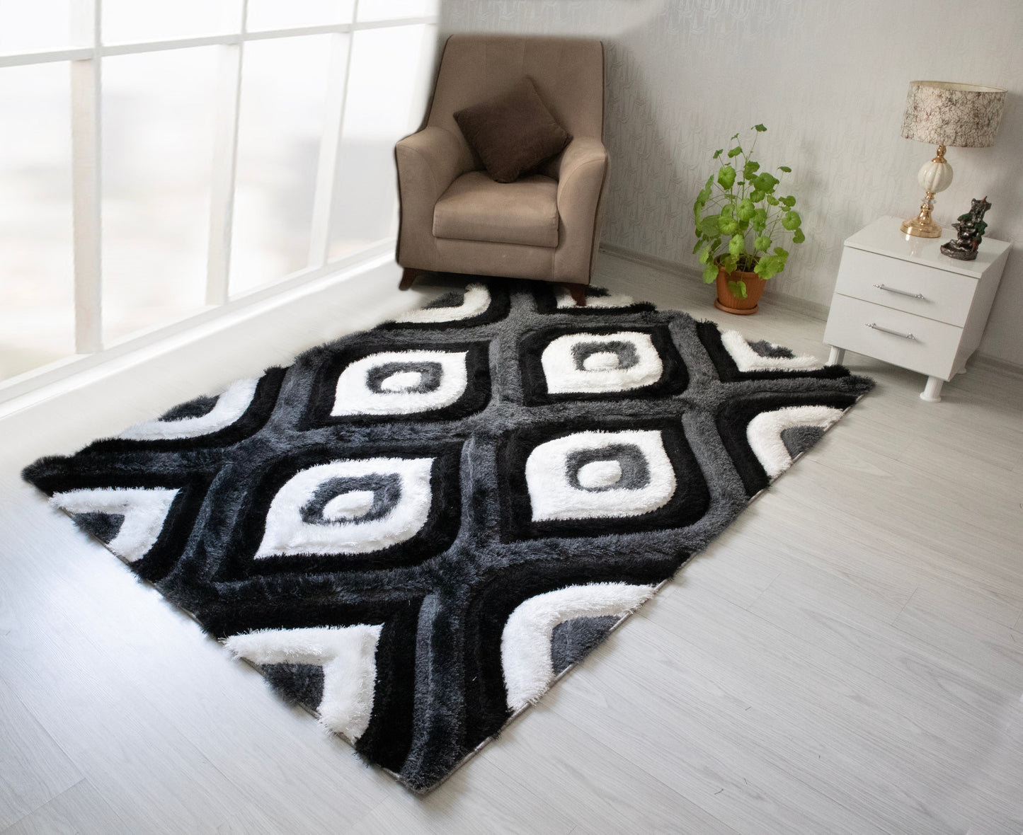 3D Shaggy Gray/Black 5X7 Area Rug - Mattress on Demand