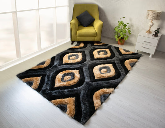 3D Shaggy Gold/Black 5X7 Area Rug - Mattress on Demand