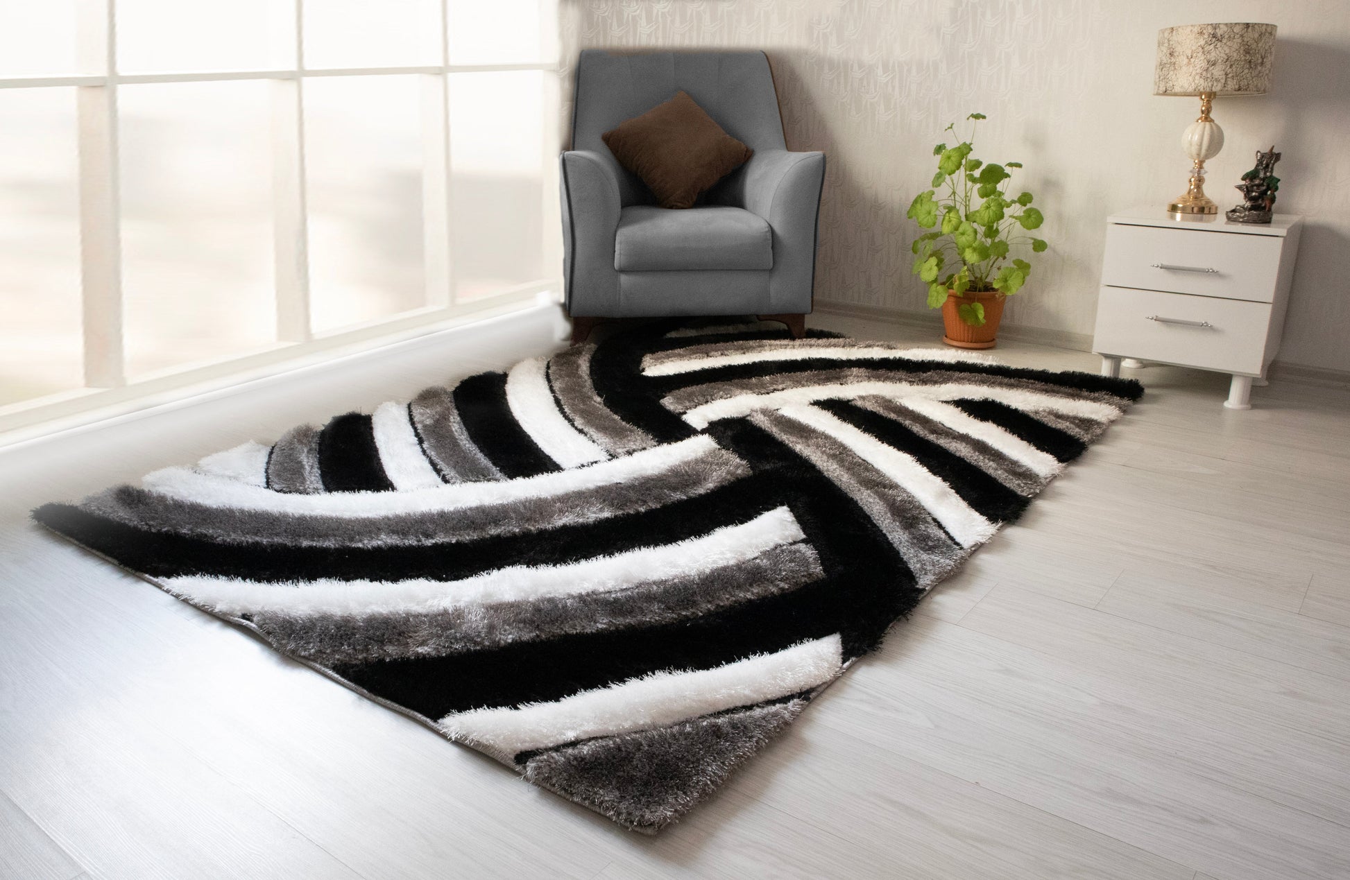 3D Shaggy Gray/Black 5X7 Area Rug - Mattress on Demand