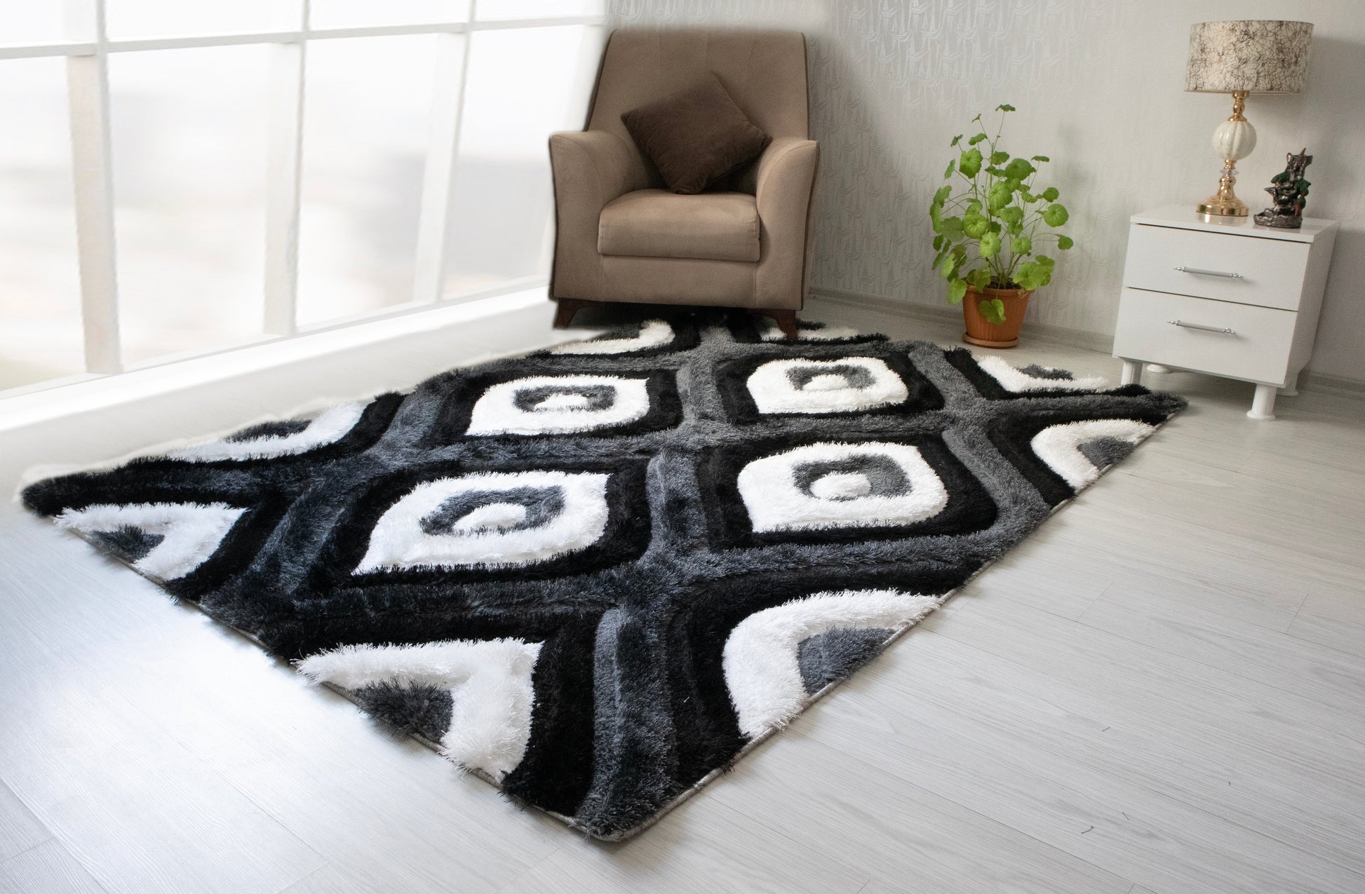 3D Shaggy Gray/Black 5X7 Area Rug - Mattress on Demand