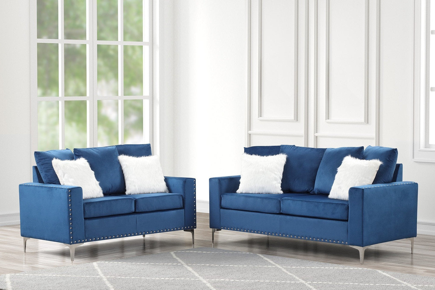 Cinderella Neo Blue Velvet Sofa & Loveseat