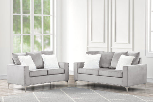 Cinderella Neo Silver Velvet Sofa & Loveseat