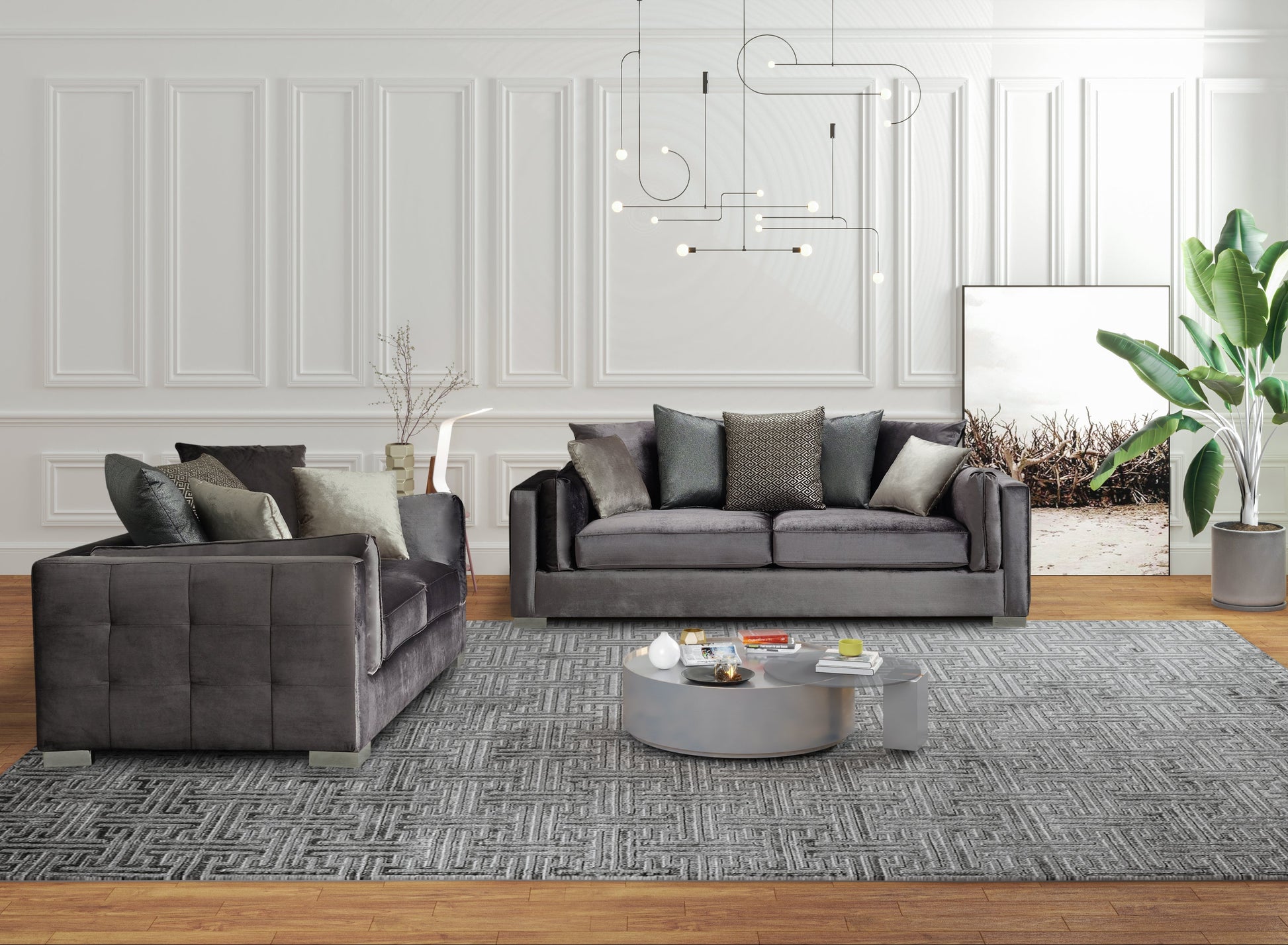 Clara Gray Velvet Sofa & Loveseat - Mattress on Demand