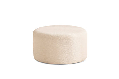 Cloe Ivory Boucle Round Ottoman - Mattress on Demand