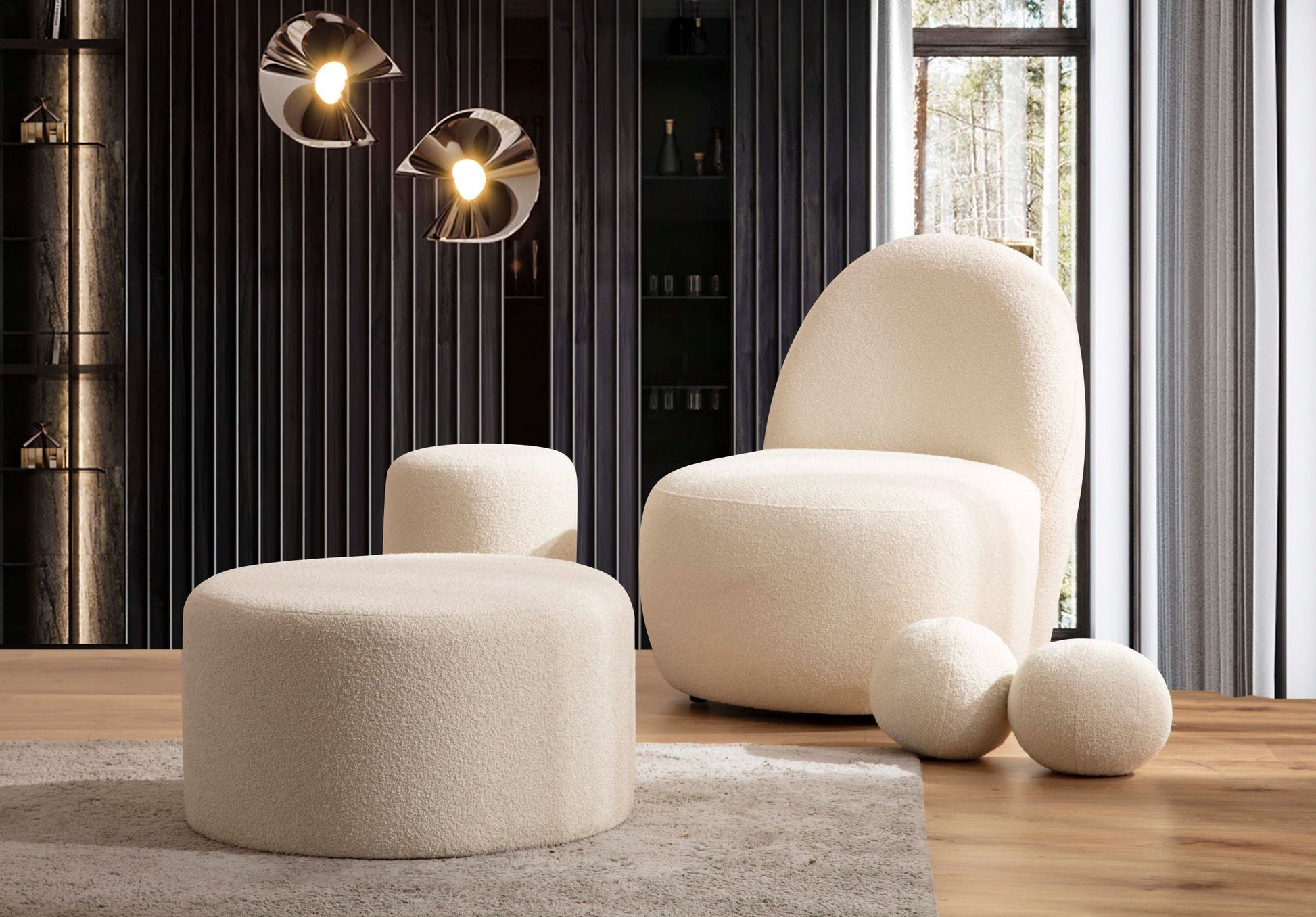 Cloe Ivory Boucle Round Ottoman - Mattress on Demand