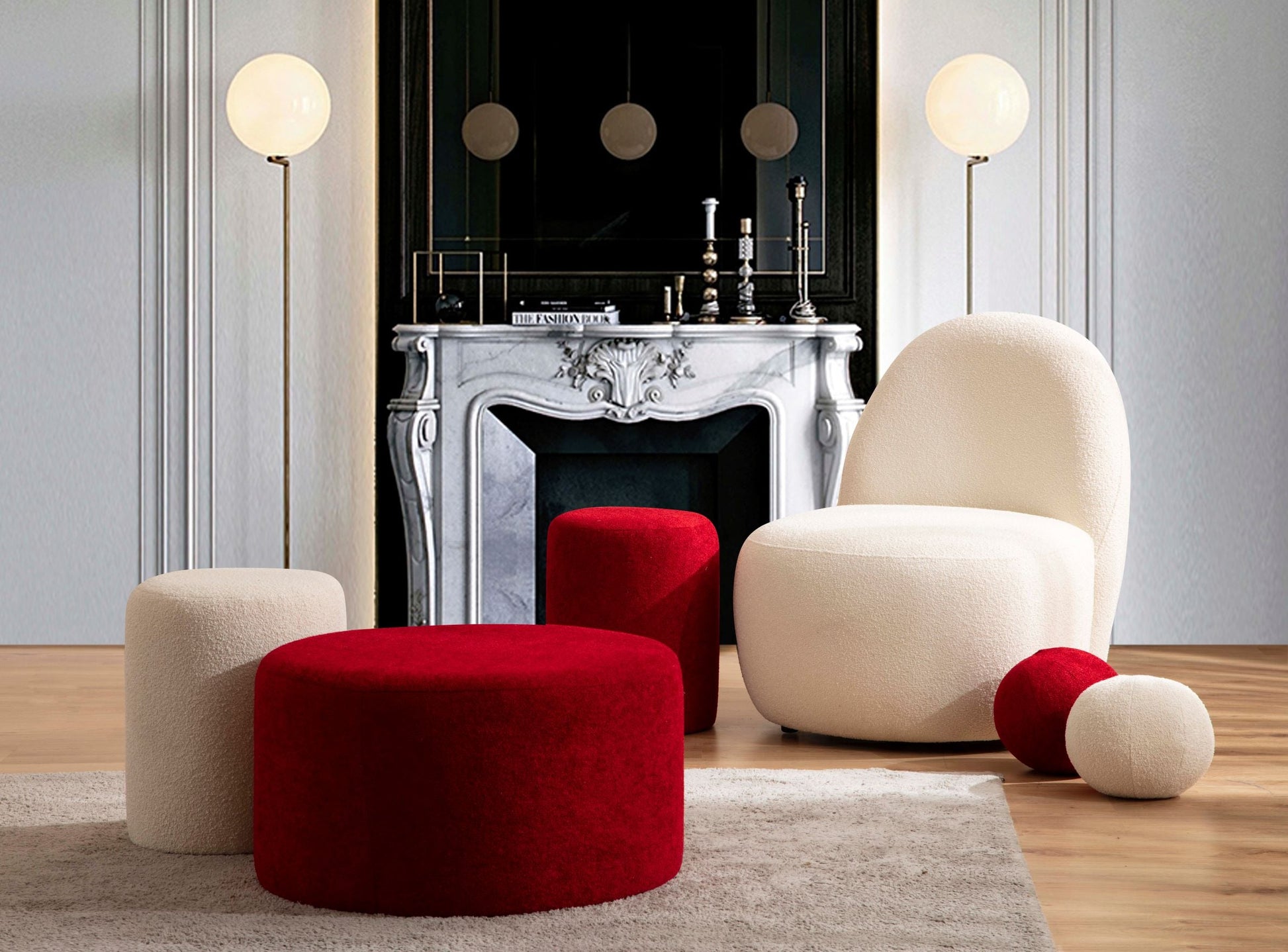 Cloe Red Boucle Stool - Mattress on Demand