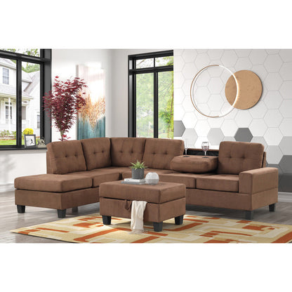 Heights Chocolate Brown Reverisble Sectional with Storage Ottoman