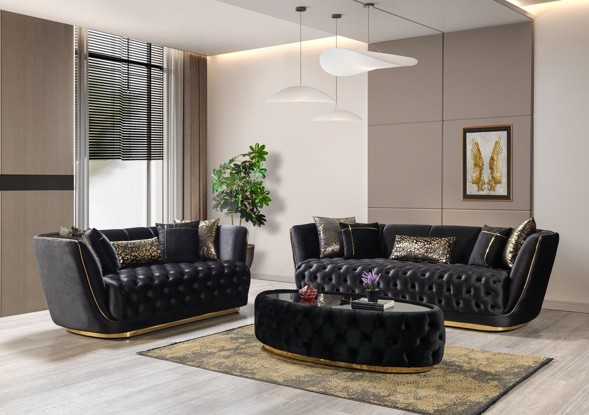 Daphne Black Velvet Sofa & Loveseat - Mattress on Demand