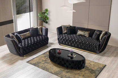 Daphne Black Velvet Sofa & Loveseat - Mattress on Demand