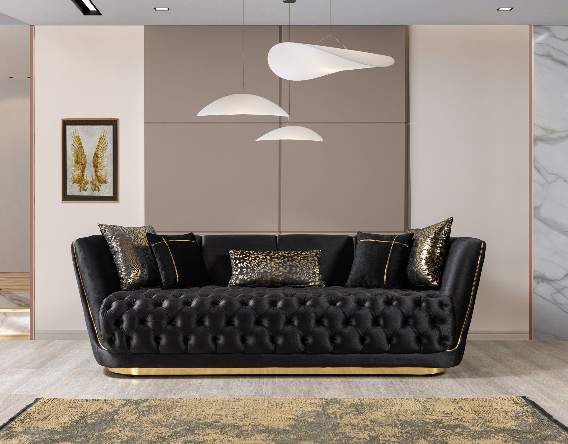 Daphne Black Velvet Sofa & Loveseat - Mattress on Demand