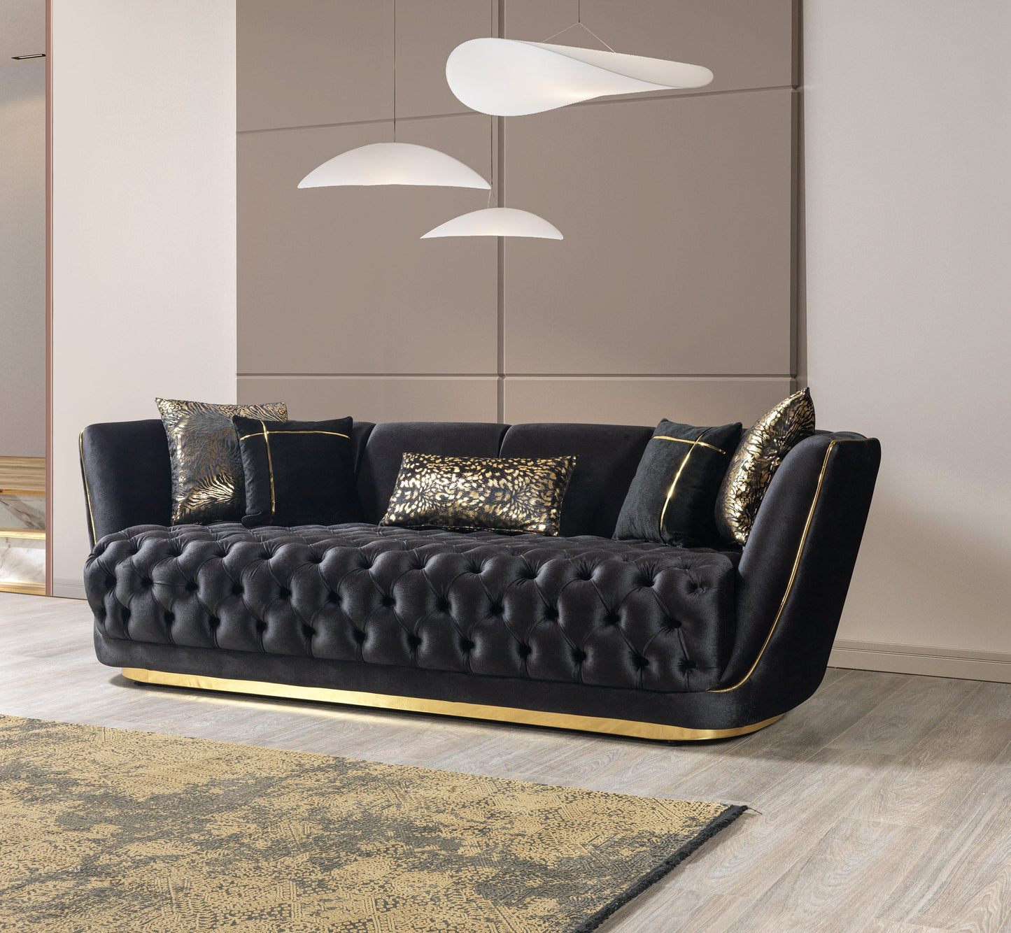 Daphne Black Velvet Sofa & Loveseat - Mattress on Demand