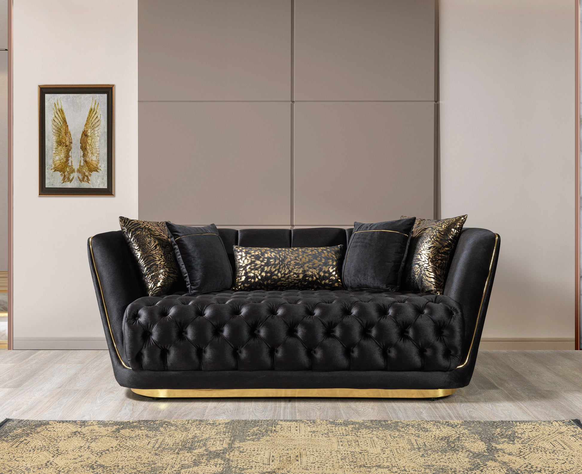 Daphne Black Velvet Sofa & Loveseat - Mattress on Demand