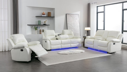 Daytona White 3-Piece Reclining Living Room Set