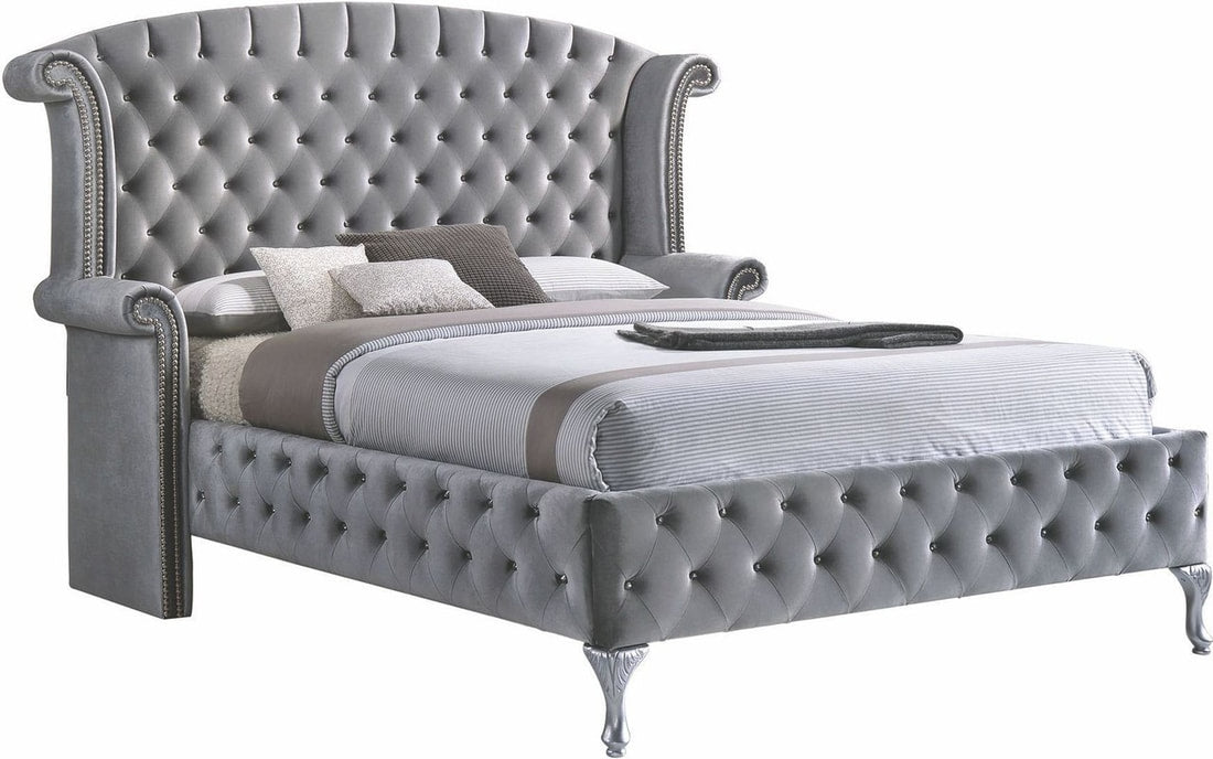 Diamond Palace Gray Velvet Platform Bedroom Set