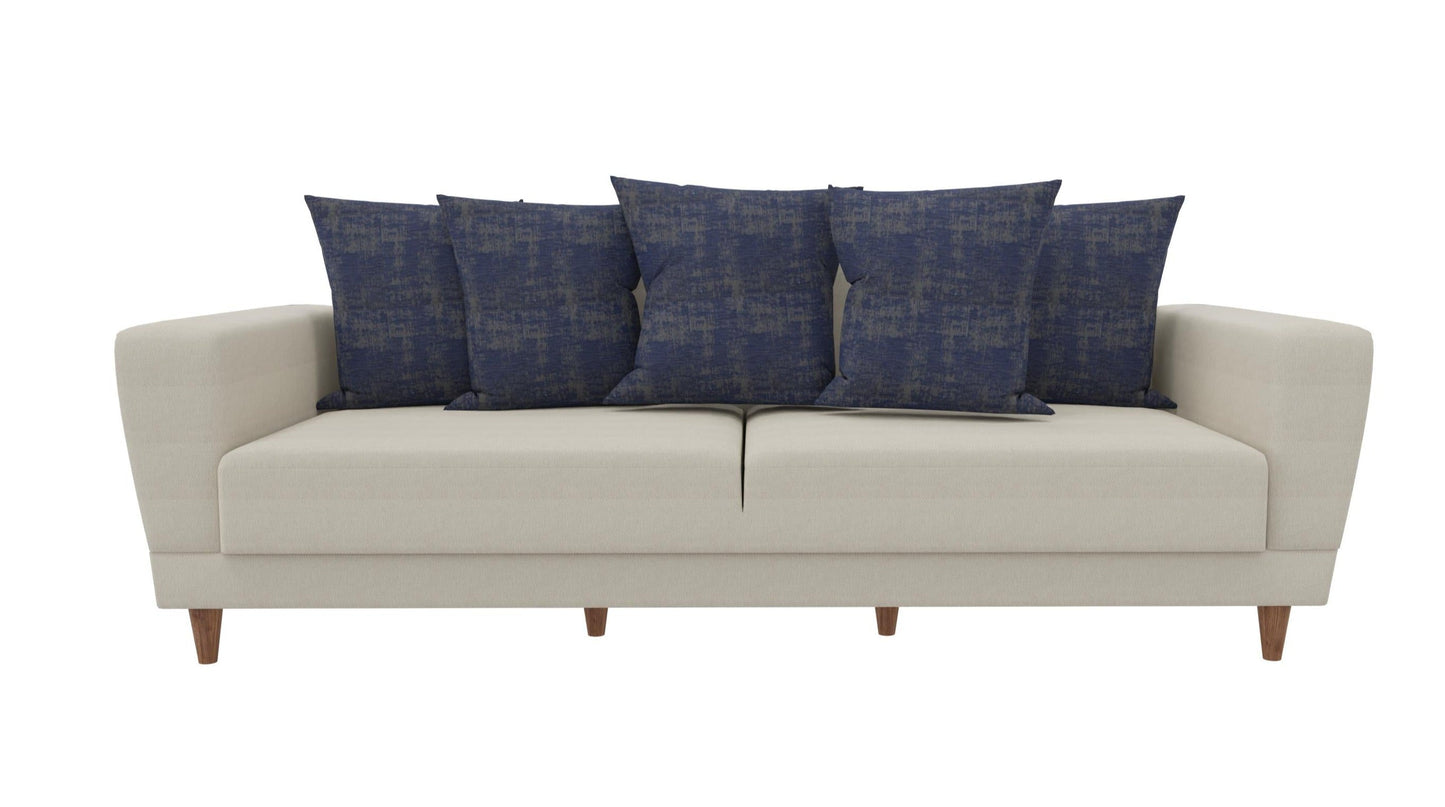 Dolce Cream/Blue 3-Seater Sofa Bed - Mattress on Demand