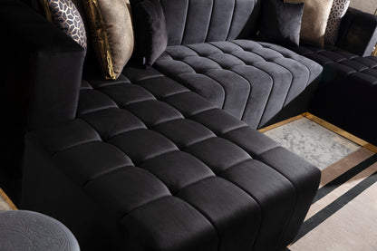 Elisha Black Velvet Double Chaise Sectional - Mattress on Demand