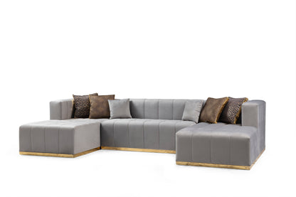 Elisha Gray Velvet Double Chaise Sectional - Mattress on Demand