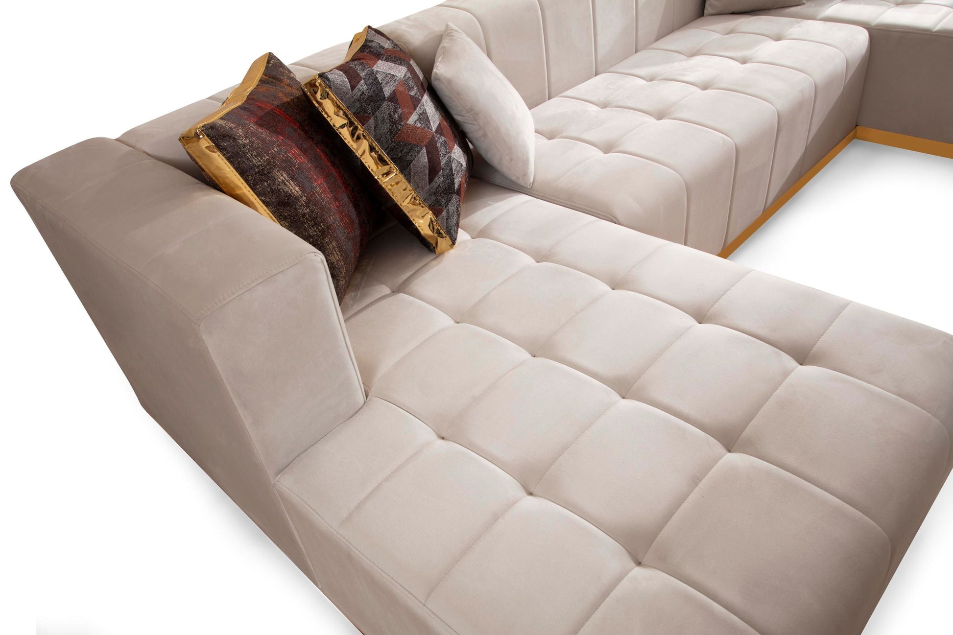 Elisha Ivory Velvet Double Chaise Sectional - Mattress on Demand