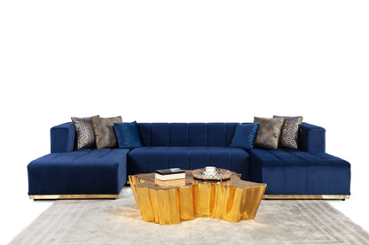 Elisha Navy Velvet Double Chaise Sectional - Mattress on Demand