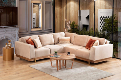 Emily Beige Velvet Sectional - Mattress on Demand