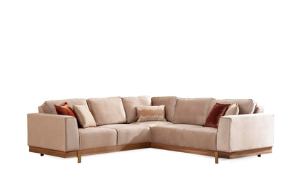 Emily Beige Velvet Sectional - Mattress on Demand