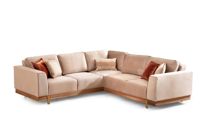 Emily Beige Velvet Sectional - Mattress on Demand