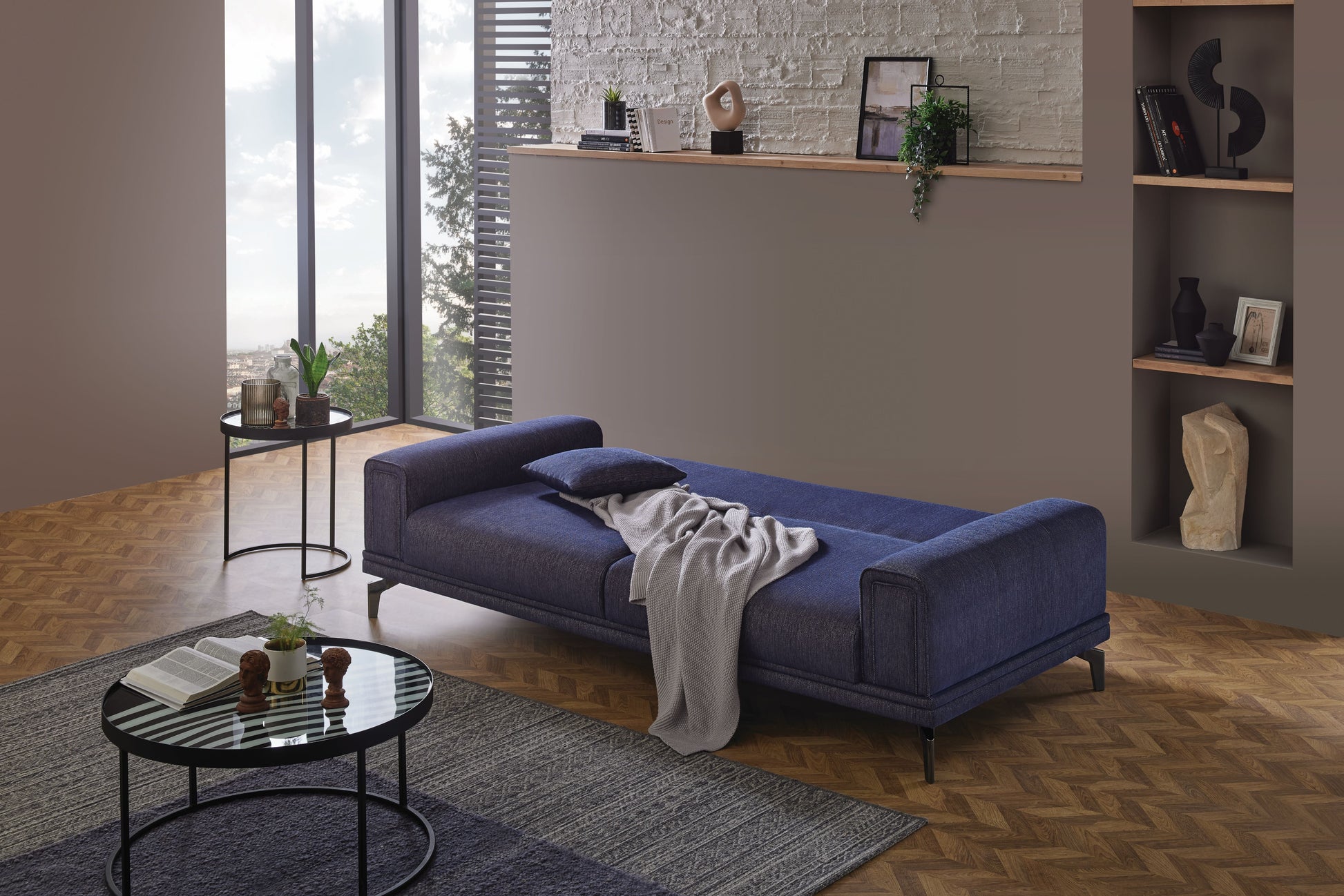 Evora Blue Gray 3-Seater Sofa Bed - Mattress on Demand