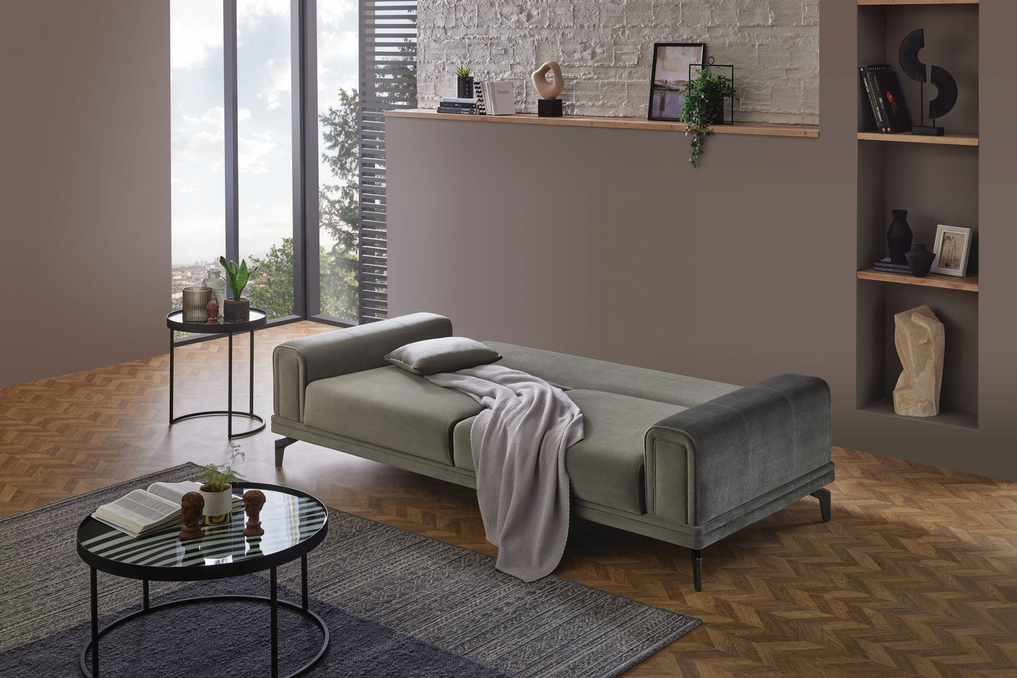 Evora Khaki Green 3-Seater Sofa Bed - Mattress on Demand