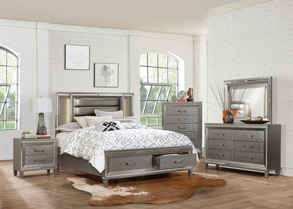 Tamsin Silver/Gray Metallic LED Upholstered Storage Platform Bedroom Set