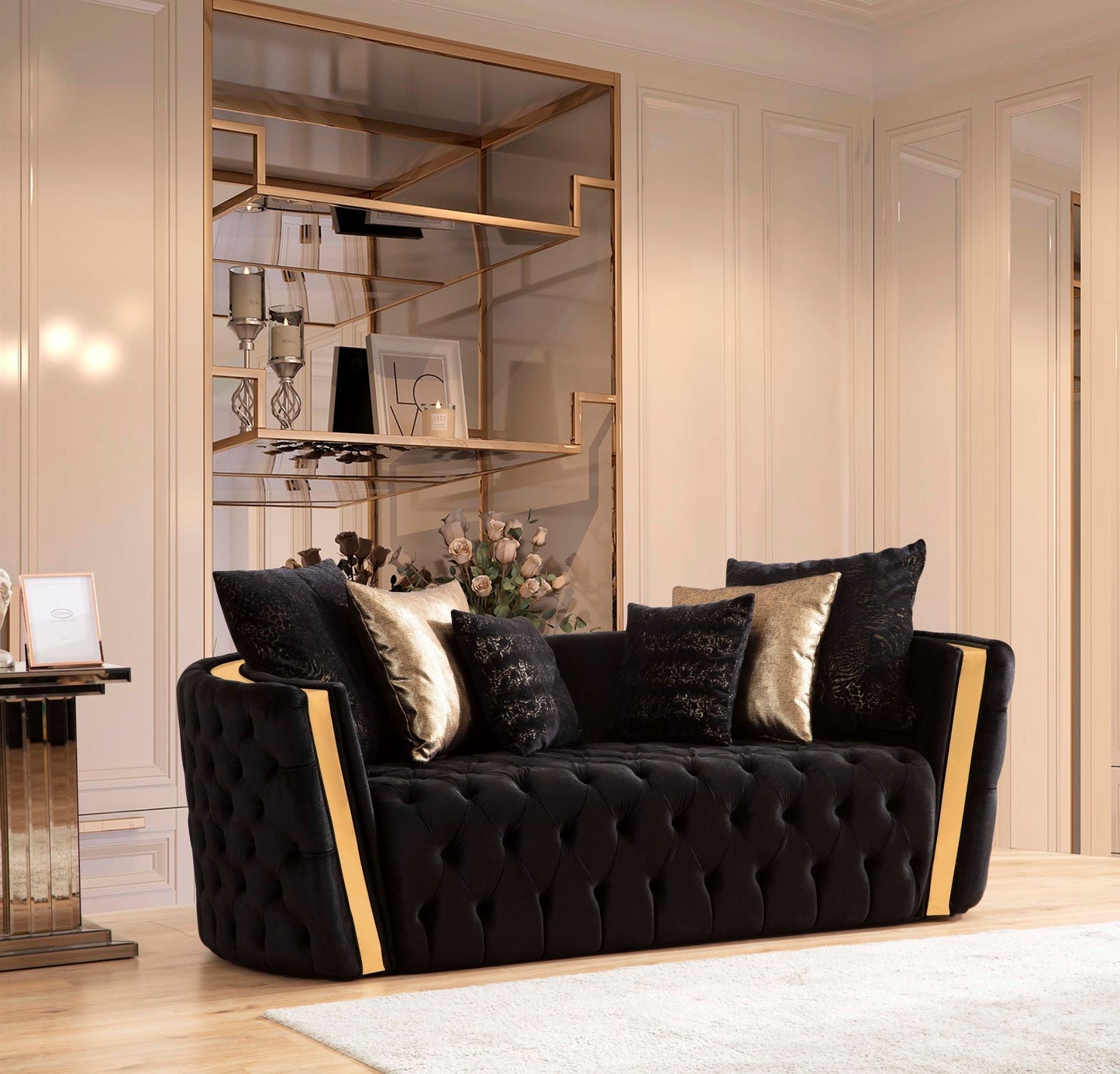 Fanci Black Velvet Living Room Set - Mattress on Demand