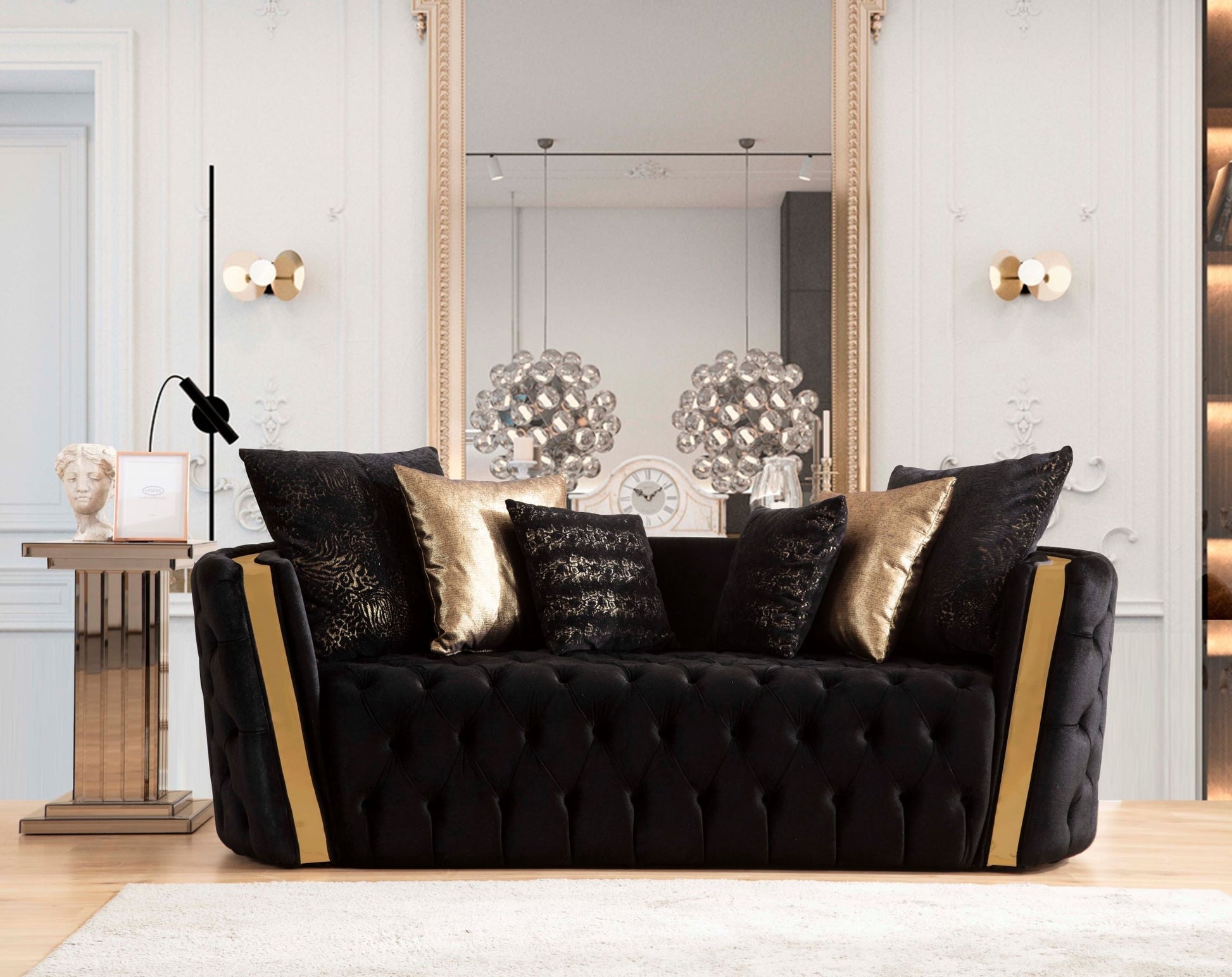 Fanci Black Velvet Living Room Set - Mattress on Demand