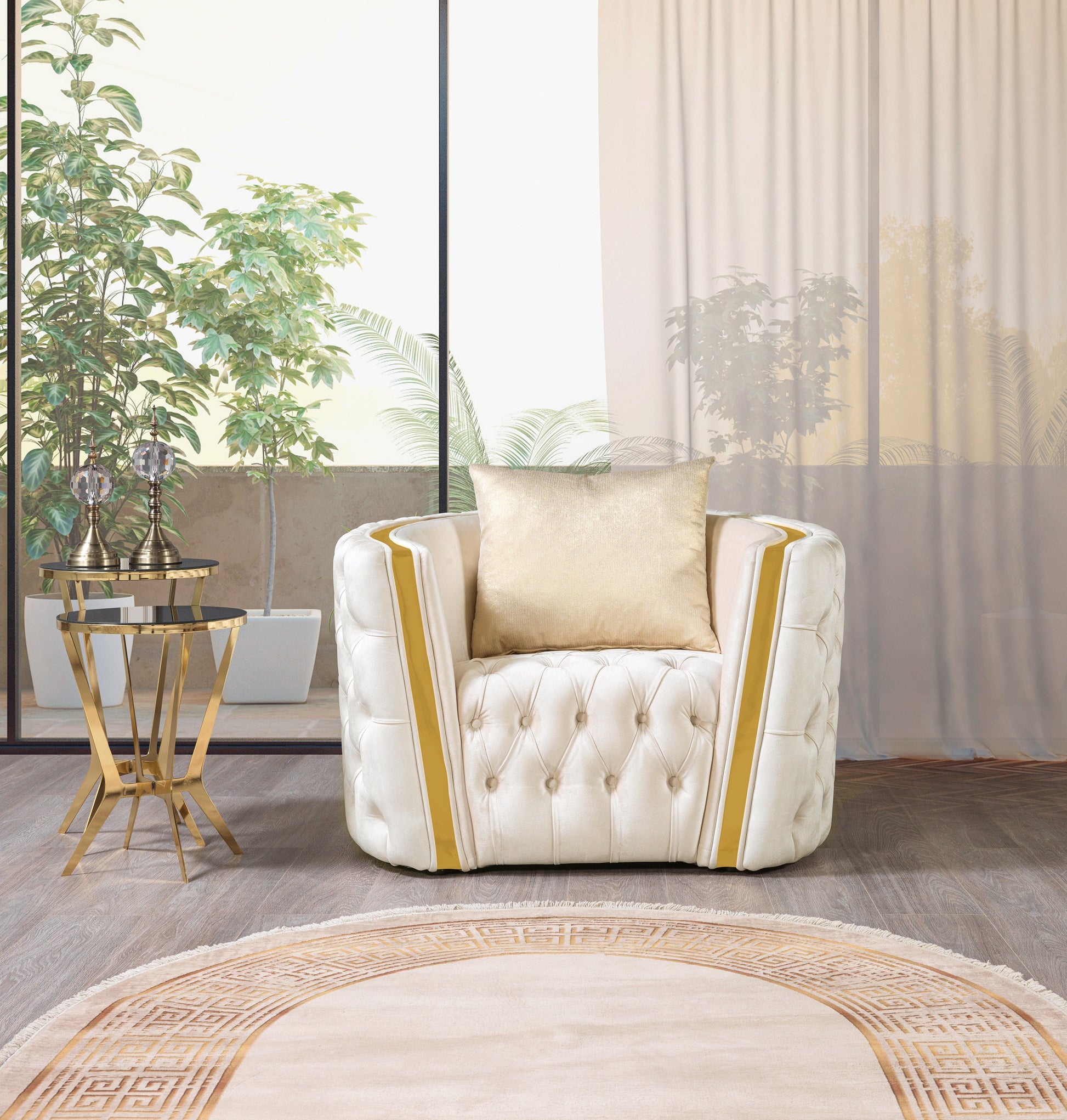 Fanci Ivory Velvet Chair - Mattress on Demand