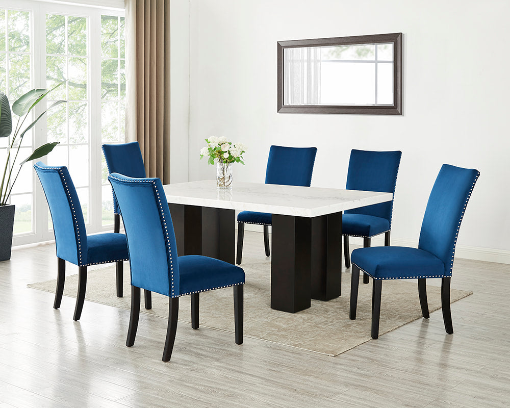 Finland Blue 7-Piece Genuine Marble Dining Set