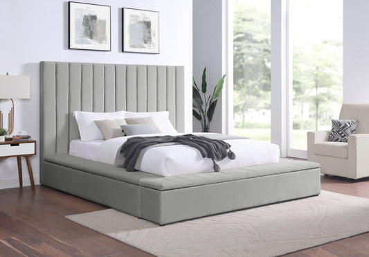 France Gray Velvet Queen Storage Platform Bed